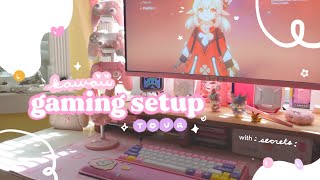 a kawaii gaming setup with  ̗̀ secrets  ̖́ | a tour of my cozy desk for gaming and work ✰