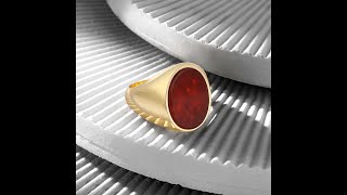 Ottasilver - 18K Gold Classic Ring with Red Agate