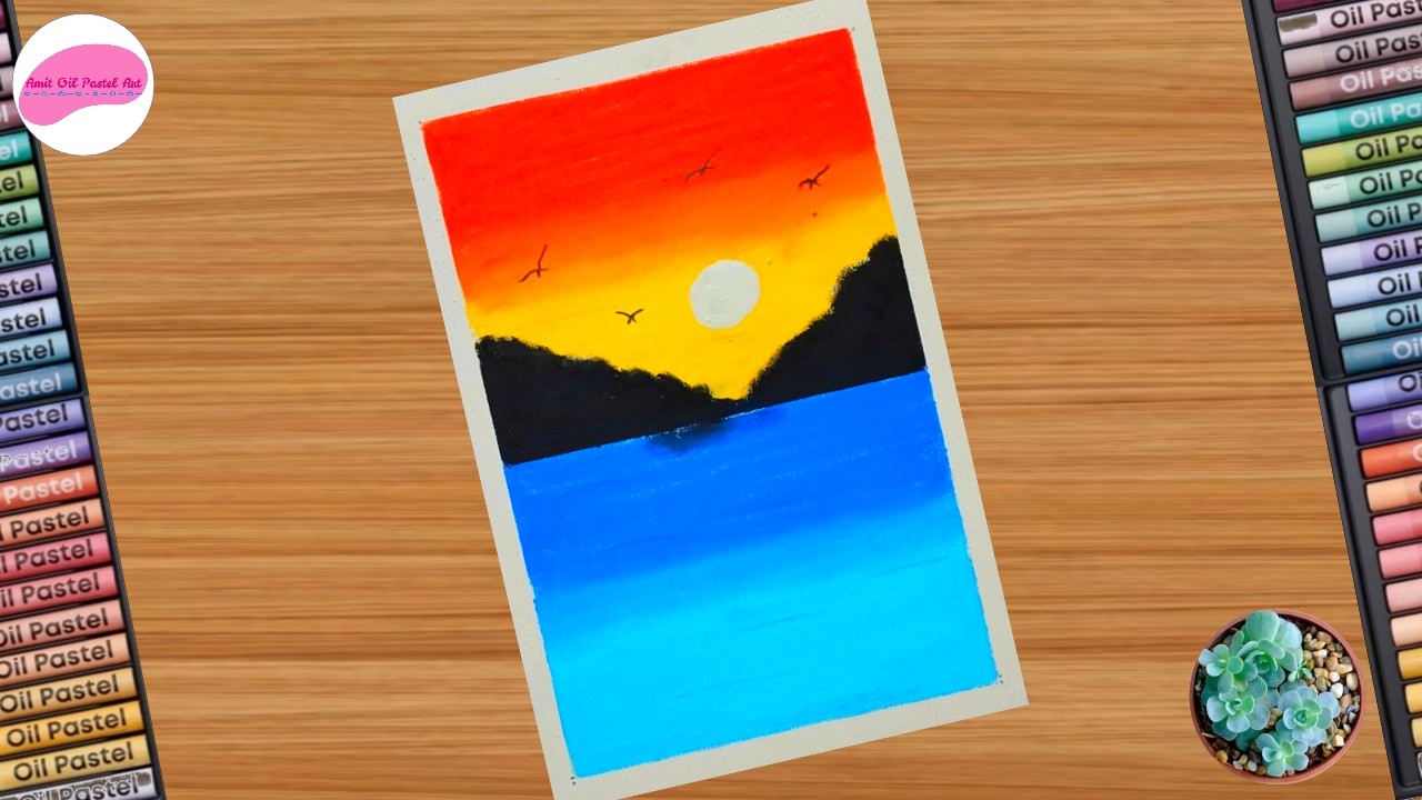 Sunset drawing | Oil pastel drawing for beginners | Drawing