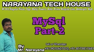MySQL Part_2 || Mr. Narayana || Narayana Tech House || 9010607010