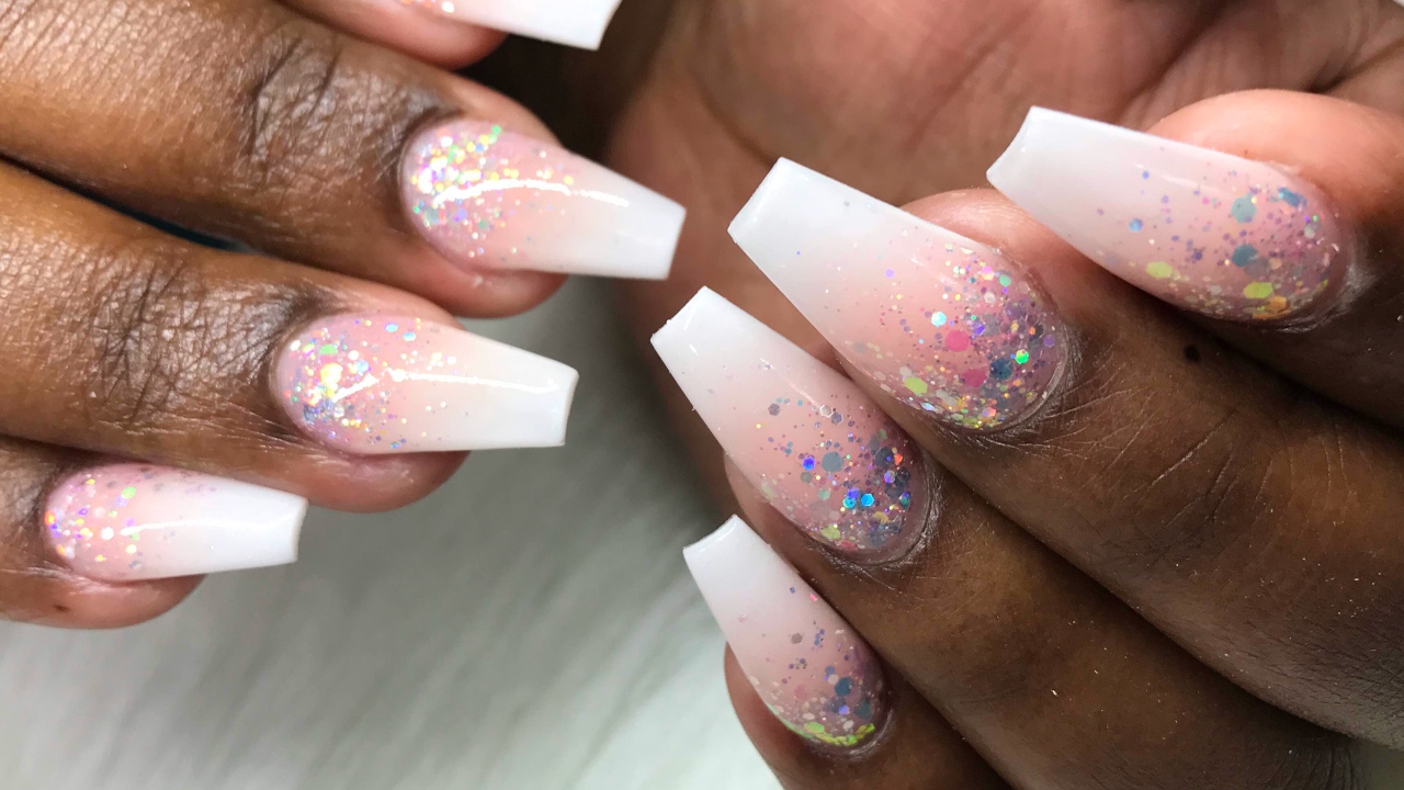 pix Ombre Pink And White Glitter Nails youtube.