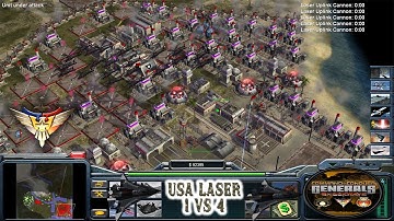 Usa Laser 1 vs 4 Hard Generals - Command & Conquer Generals Zero Hour Shockwave (Mountain Guns)