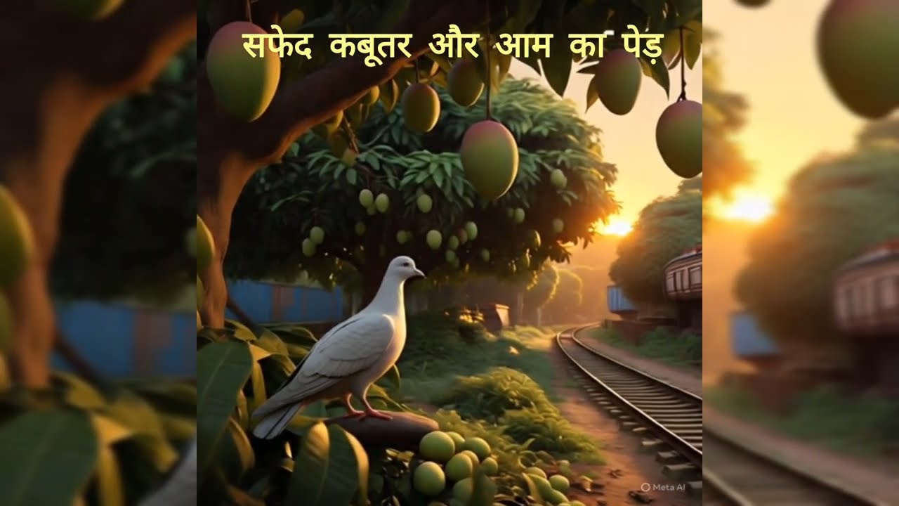 सफेद कबूतर और आम का पेड़।