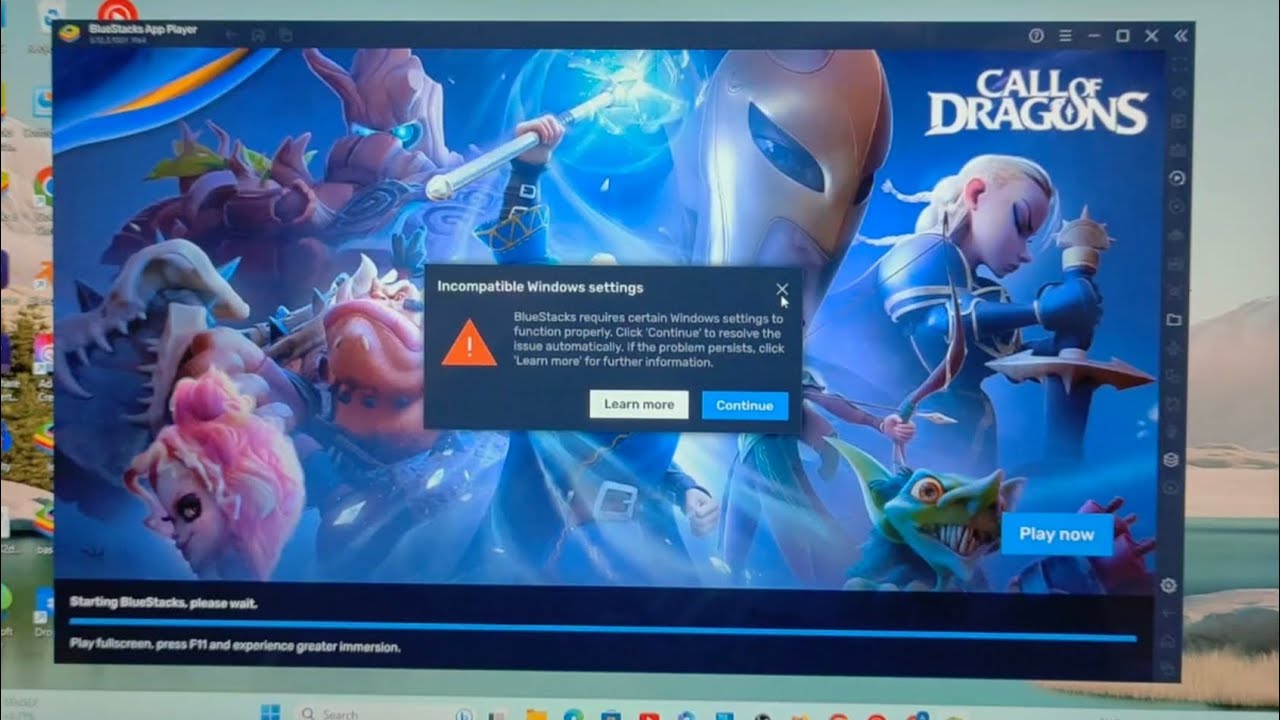 Incompatible windows settings error in bluestacks solution - YouTube