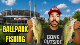 Fishing Inside the Cincinnati Reds Ballpark Pond: Huge Bluegill & Bass!
