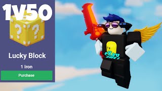 1v50, but you can buy Lucky Block for 1 Iron! (Roblox Bedwars)