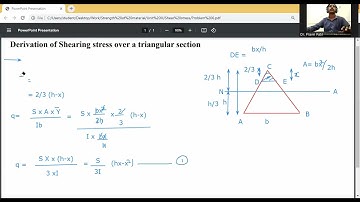 Derivation of shear stress for triangular section ( At NA and h/2 )