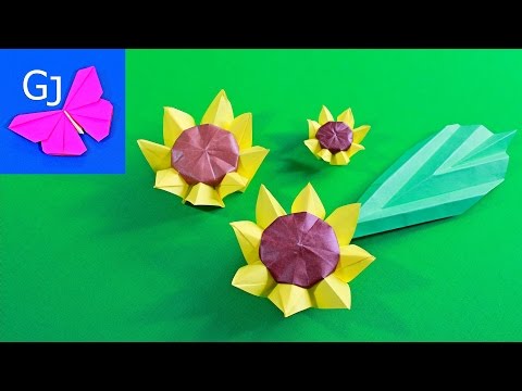 Оригами из бумаги подсолнухи