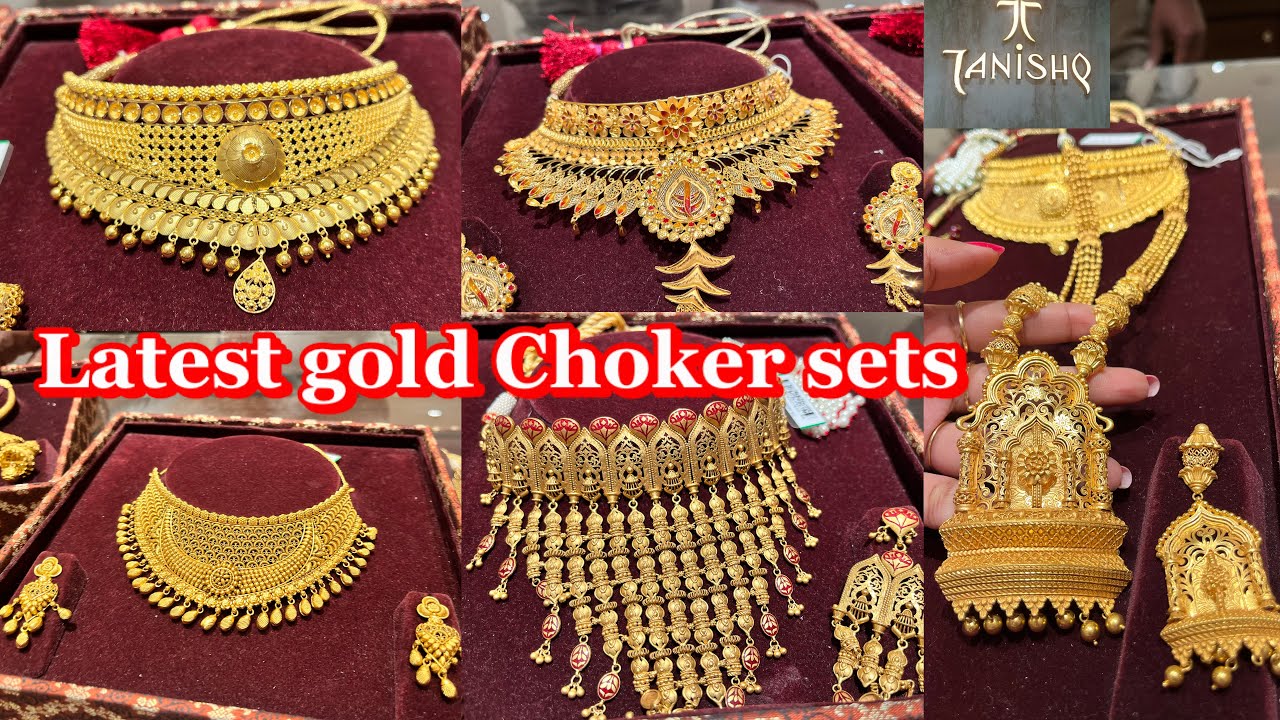 Latest Gold choker Necklace sets  Tanishq choker sets with weight & price  