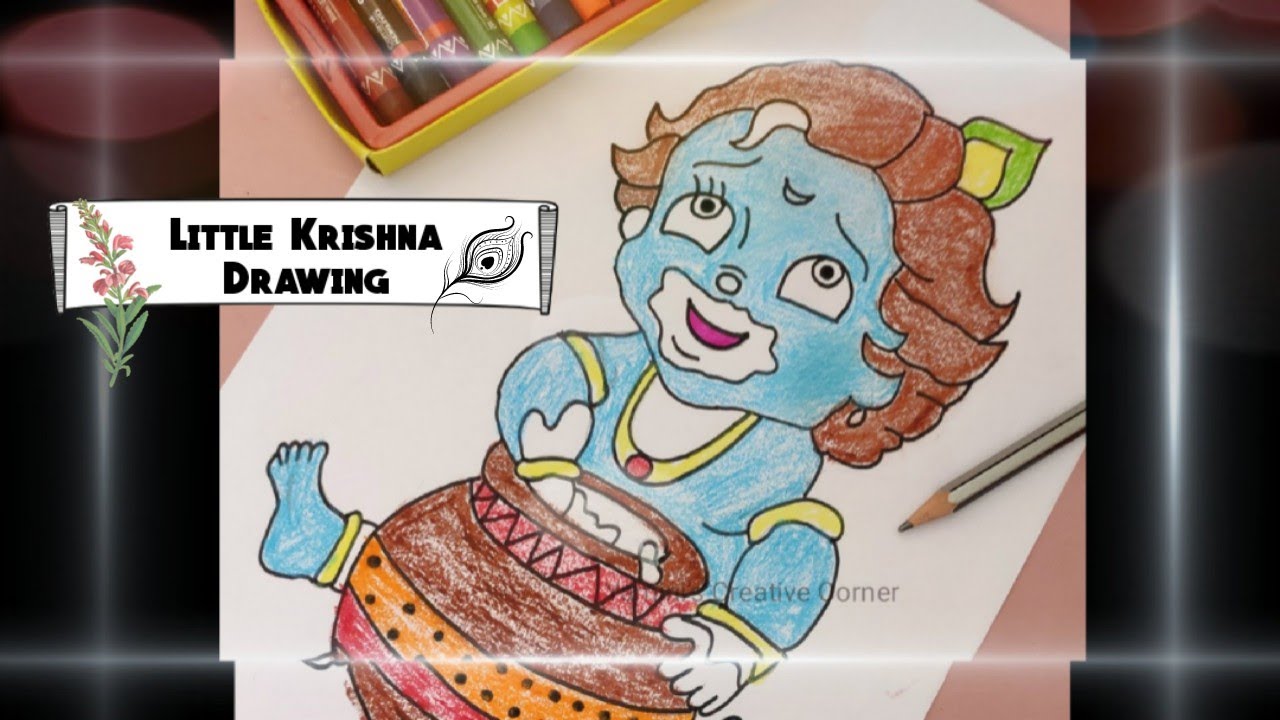 Little Krishna Drawing step by step || Baal Krishna Eating butter ...