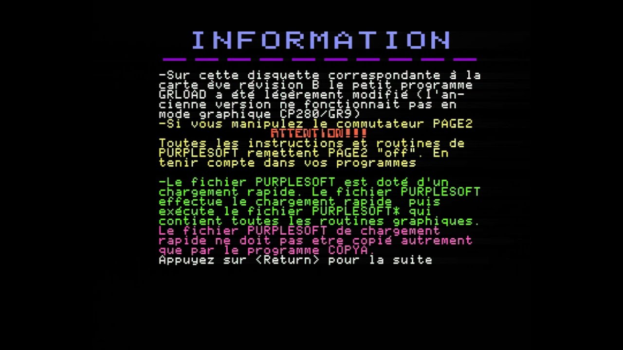 Apple IIe - Le Chat Mauve EVE RGB Card - Purplesoft demo disk