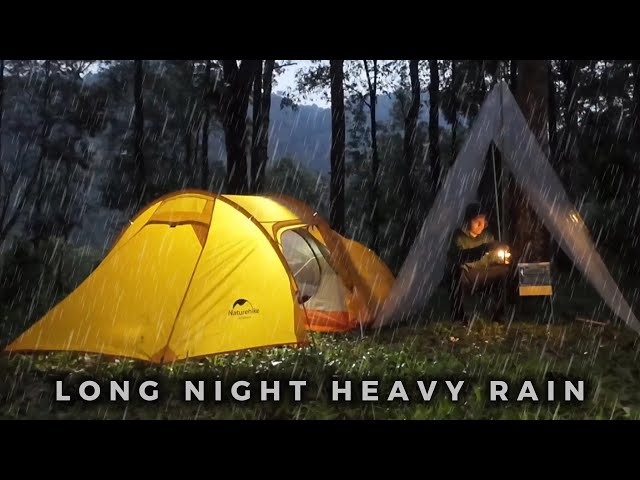 SOLO RAIN CAMPING, It rained till midnight, relax & sleep with rain sound (ASMR) class=