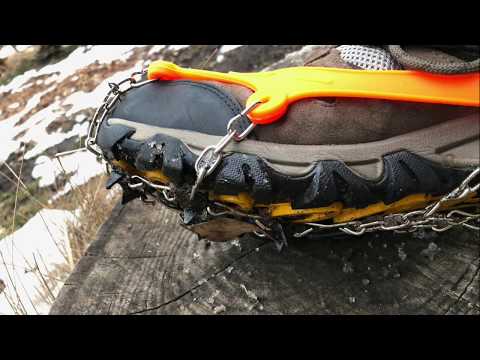 I review 2 ICE SNOW crampons, Ice traction cleats. Clip on Snow shoes for ice and hard or thin snow.