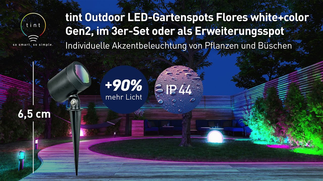 Tint Outdoor Led-gartenspots Flores White+color 3er-set tint. Smartes Licht LED-Gartenspots Flores 3er-Set - YouTube