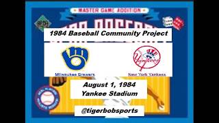 1984 Baseball Replay Community Project. August 1, Brewers at Yankees.  Apba baseball master game.