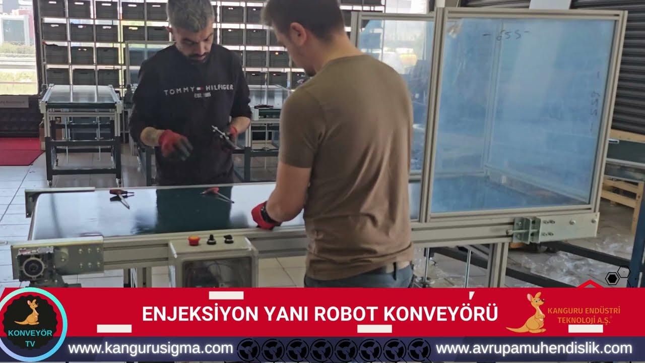 "Ayarlanabilir Ayaklı, Robot Uyumlu PVC lentli konveyer | sənaye istehsal üçün təhlükəsiz həll"