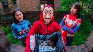 Money Heist Escape Vs Two Angry Spider-Girls Funny Parkourpov Chase