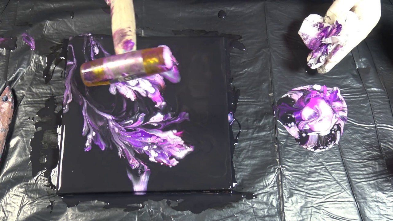 (236) Acrylic painting with a mallet - Acrylic pouring technique - Fluid art - Abstract flower