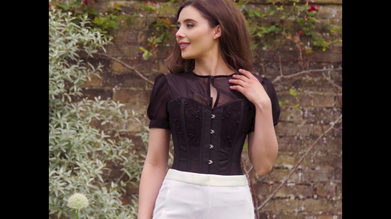 Instant Shape Black Mesh Corset With Semi-Sheer Sleeves