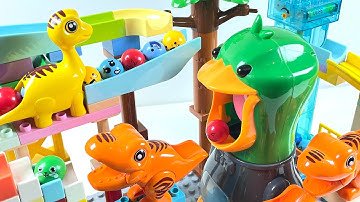 Satisfying Building Blocks Marble Run Race ASMR - Cute dinosaurs and ducks course