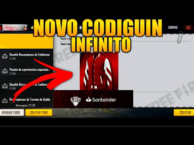 CODIGUIN FF: Novo código infinito com jaqueta do Santander