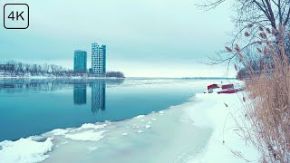 Solitude in Snow: A 4K Walk Along Montreal's Frozen River