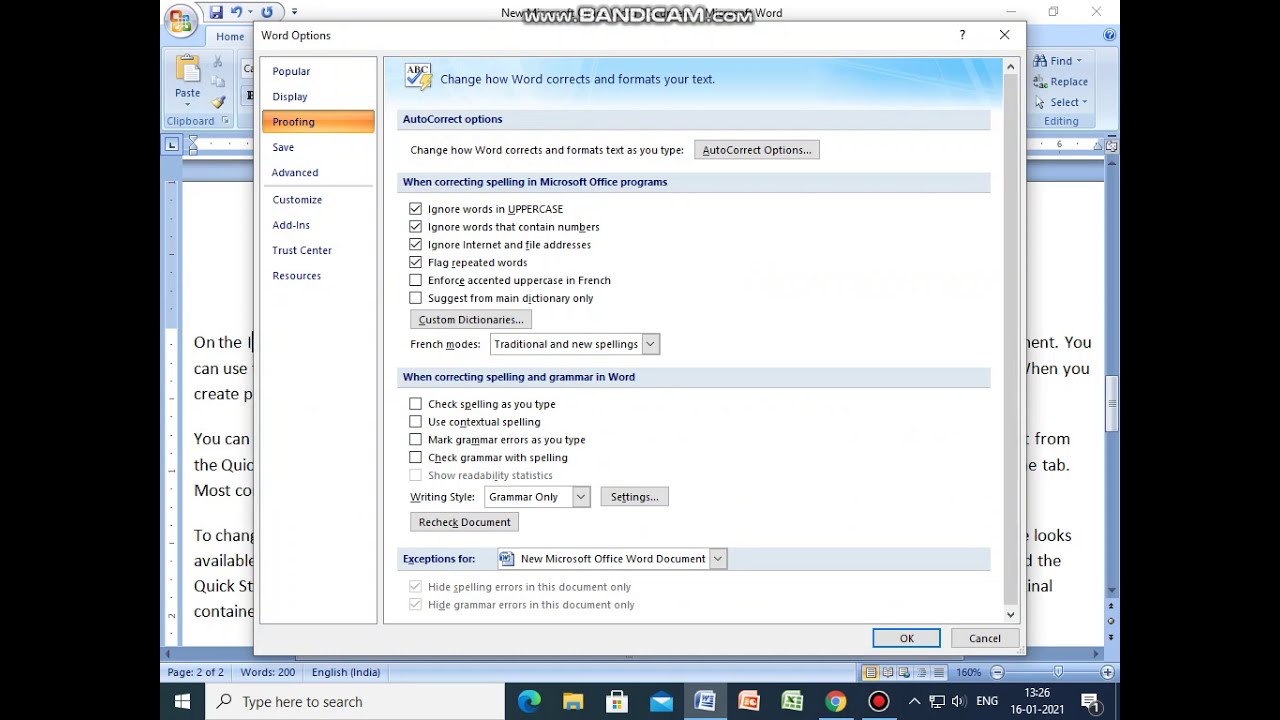SETTING OF CHECK GRAMMAR AND SPELLING CHECK IN MS WORD (MS OFFICE