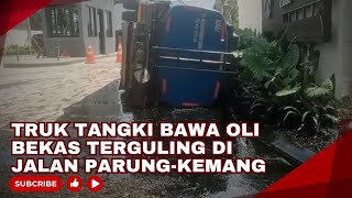 Avoiding a box truck, a tanker truck carrying used oil overturned on the Parung-Kemang road.