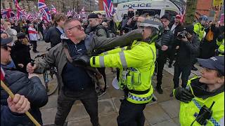 Policeman punched in Manchester as counter-protesters clash with ‘Britain First’ supporters