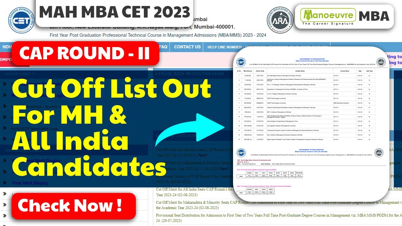 MAH MBA CET 2023 - Cap Round 2 | Cut Off List Out For MH & All India ...