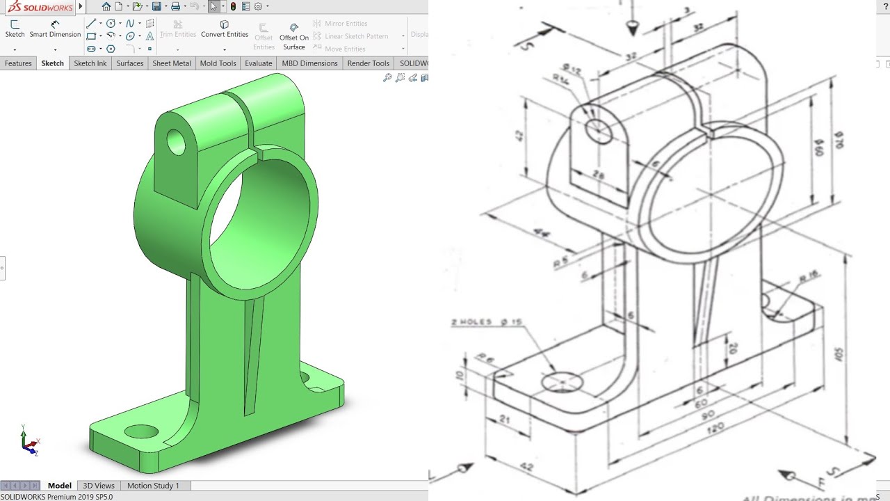 Solidworks tutorial for beginners exercise - YouTube