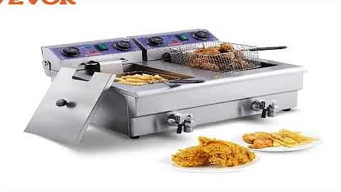 VEVOR  Electric Deep Fryer w/Dual Removable Tanks 12L 5000W Commercial Countertop  Fryer for Ch