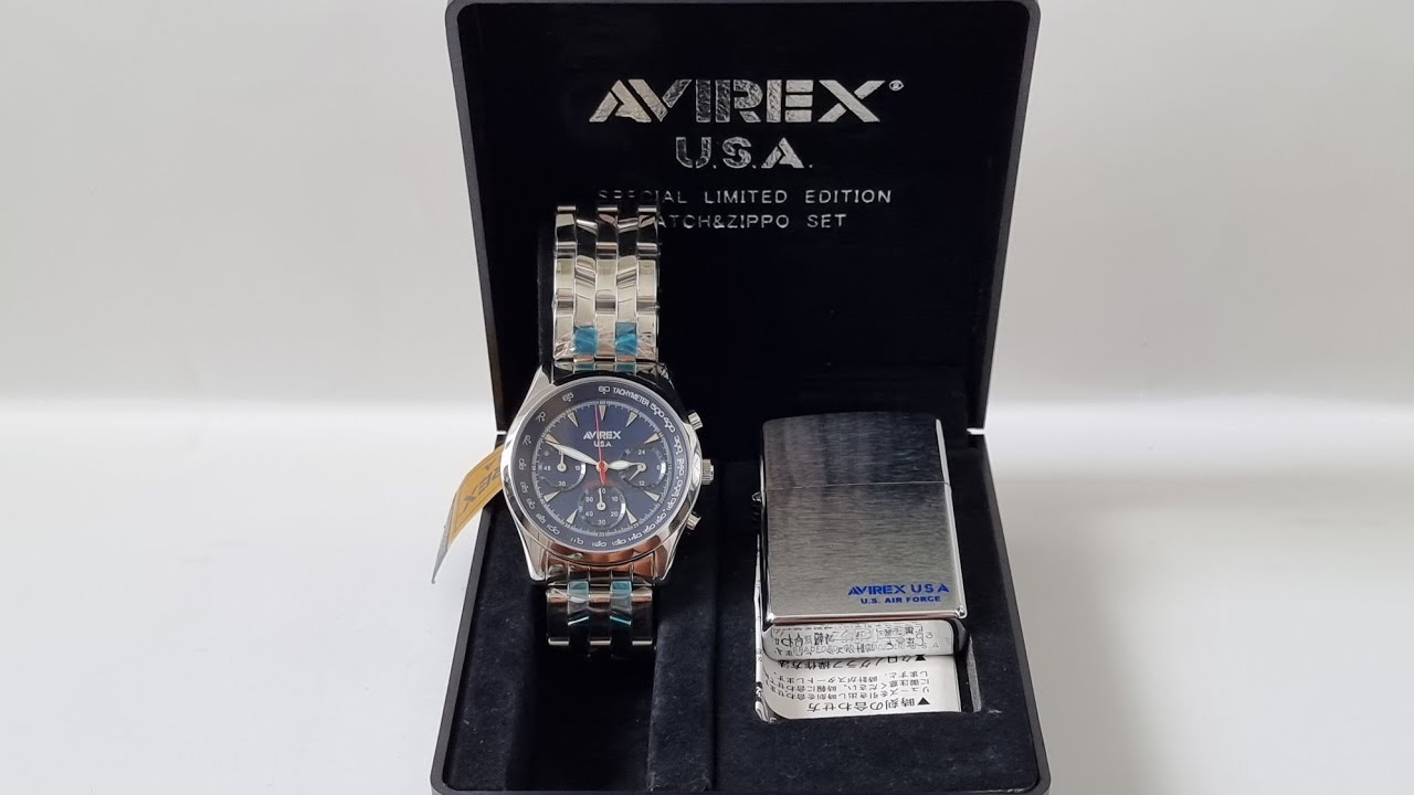 Set Zippo đồng hồ sx 2003 - Avirex usa. New full box. - YouTube
