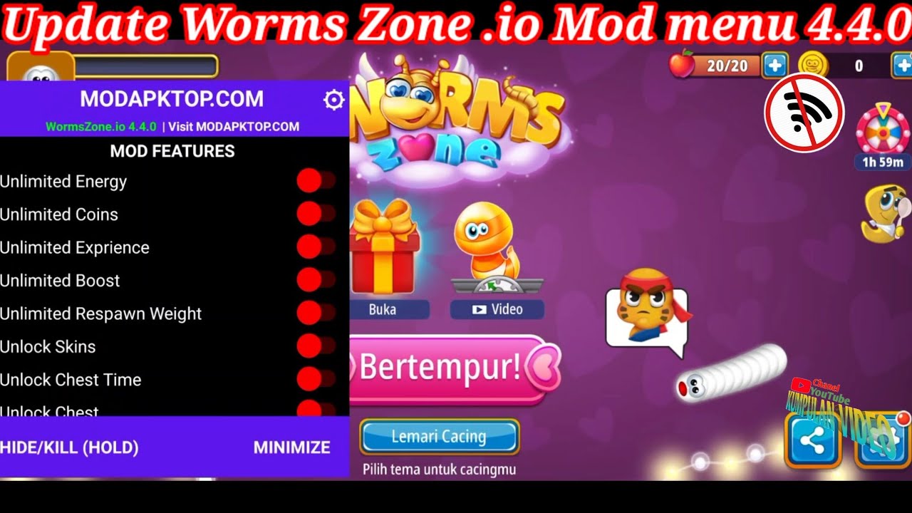 Update Worms Zone .io Mod menu 4.4.0_Offline YouTube