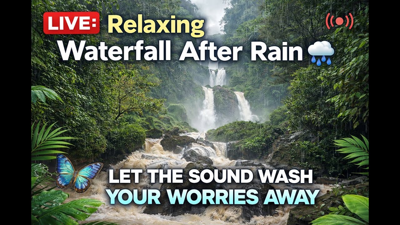 LIVE: Relaxing Waterfall After Rain 🌧️ Let the Sound Wash Your Worries Away