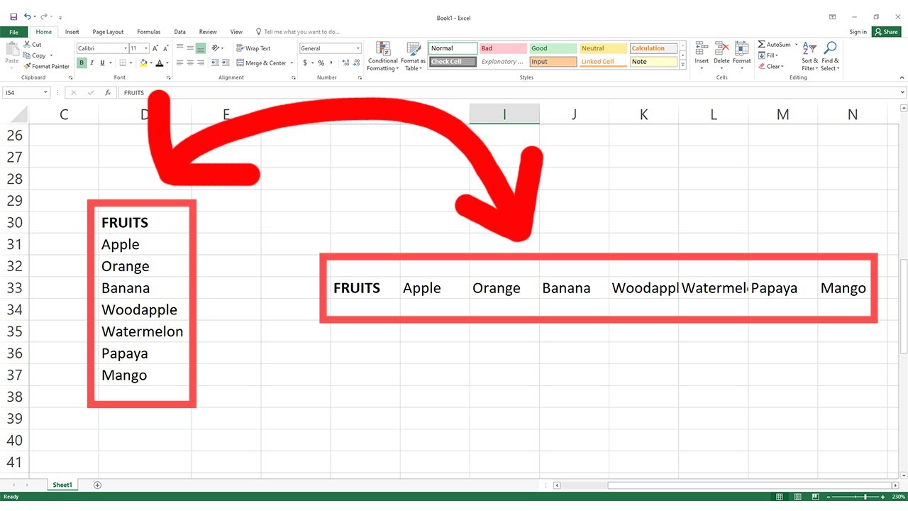 Convert column to row in excel youtube