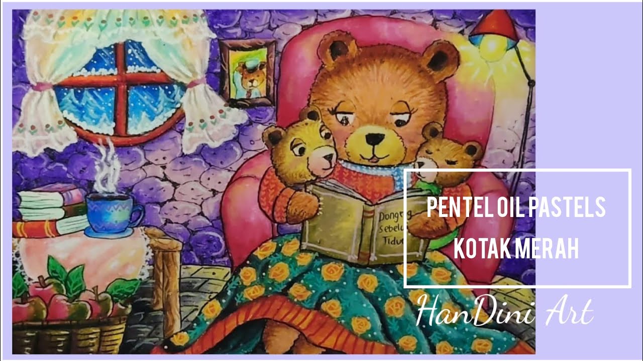 Menggambar Keluarga Beruang Dimusim Salju Krayon Pentel HanDini Art 