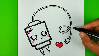 Kolay Çizimler, Sevimli Şarj Aleti Çizimi, Sevimli Resim Çizimleri , Nasıl Çizilir