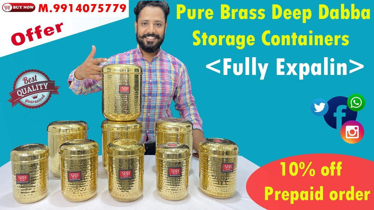 Pure Brass Deep Dabba/Storage Containers for kitchen items. Lower Price, Best Quality. Sale offer.
