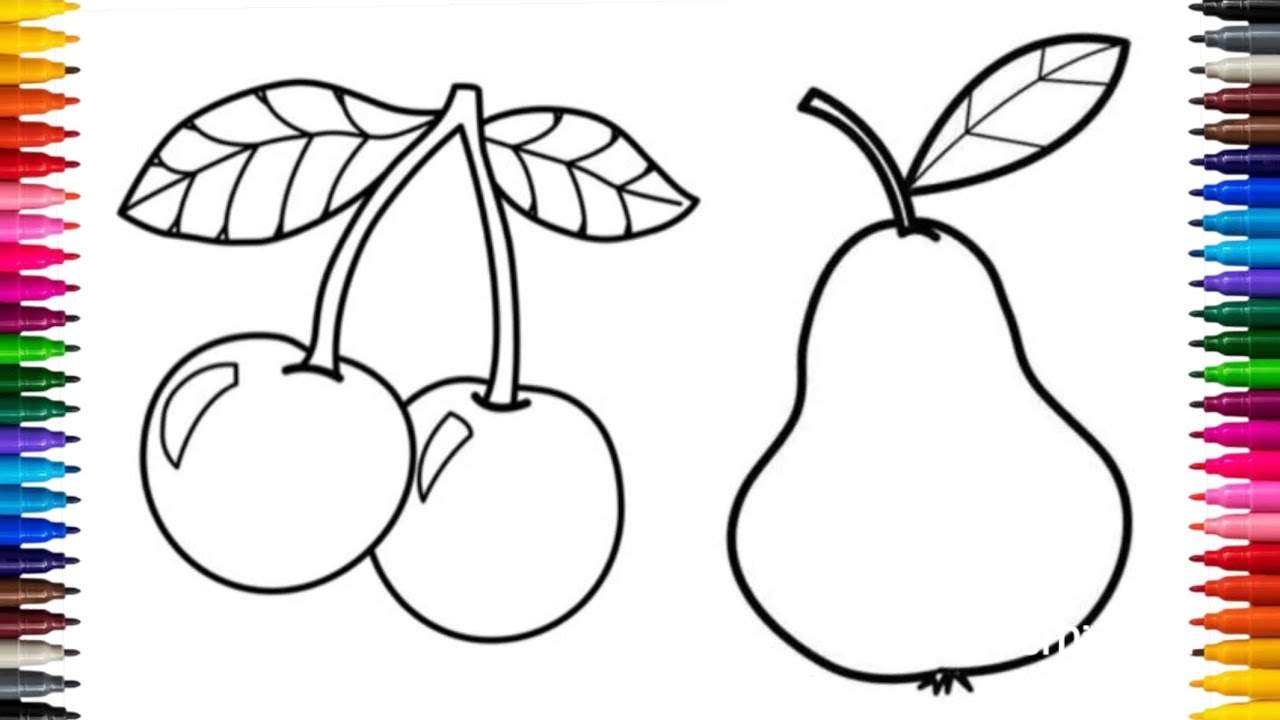 Рисование вкусных фруктов 🍒🍐 шаг за шагом для детей и малышей || Рисование и раскрашивание фрукто...