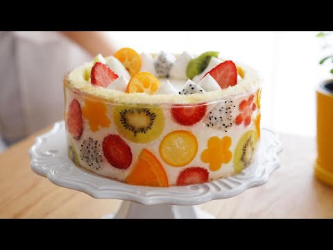    .   ?    Beautiful Fruit Jelly Cake