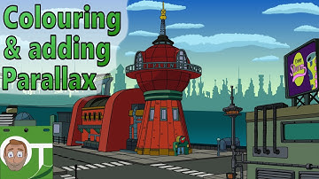 Colouring & adding parallax to the Planet Express Building - in OpenToonz - for Futurama fan filim