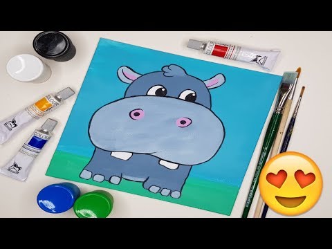 paisajes del sur de chile Learn to Paint Easy for Children | Acrylic Painting Tutorial Easy Ideas for Kids | Paint a hippo