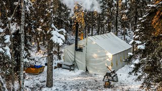 -27 C. AWESOME WILDERNESS TENT WITH WOOD STOVE. BITTER COLD.