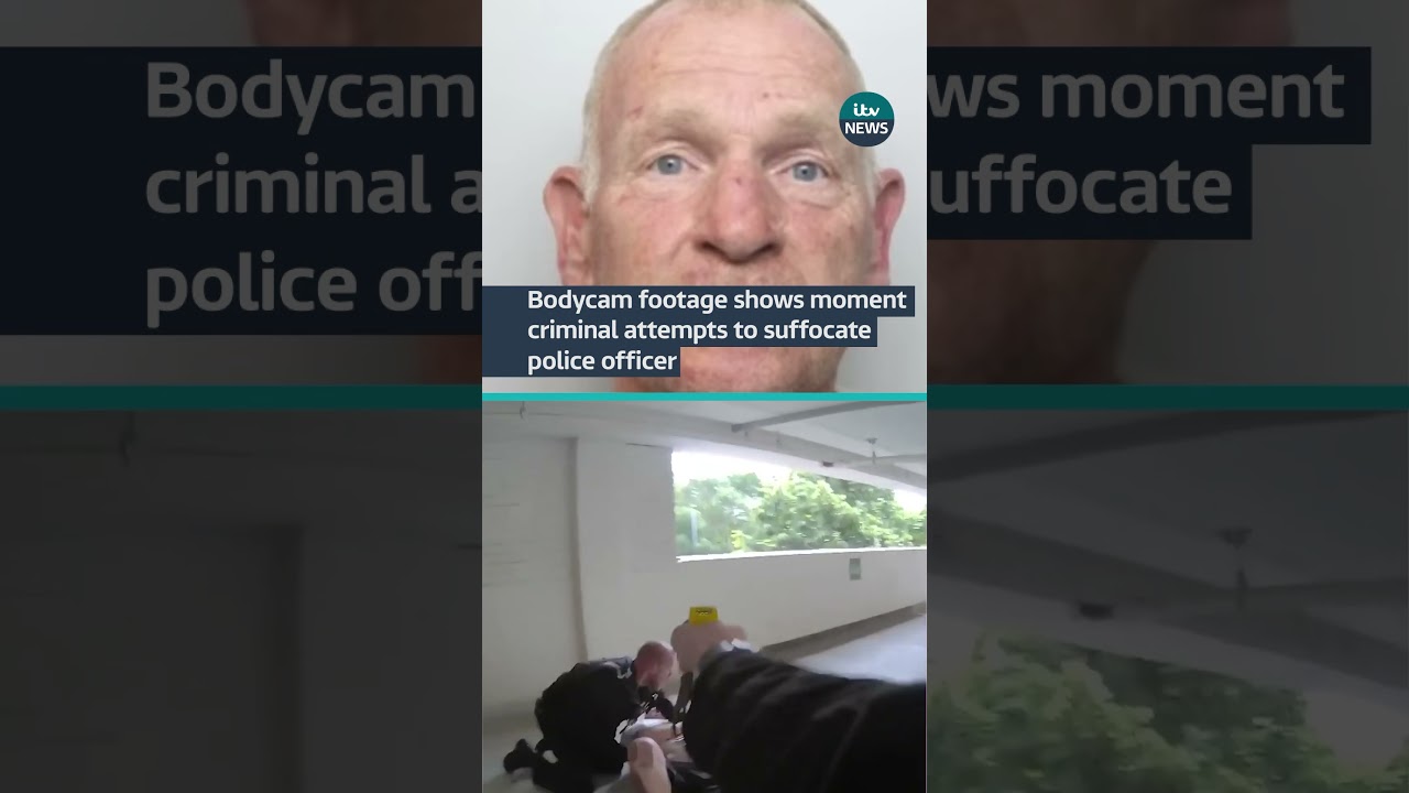 Bodycam footage shows moment criminal attempts to suffocate police officer #itvnews #police