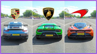 FH4 Drag Race - Porsche GT2 Rs Vs Pista Vs Huracan P