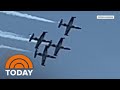 Jets flying in formation at air show touch wings in scary close call
