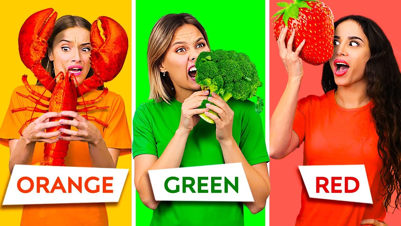 EATING ONLY ONE COLOR OF FOOD FOR 24 HOURS || Last To STOP Eating Wins