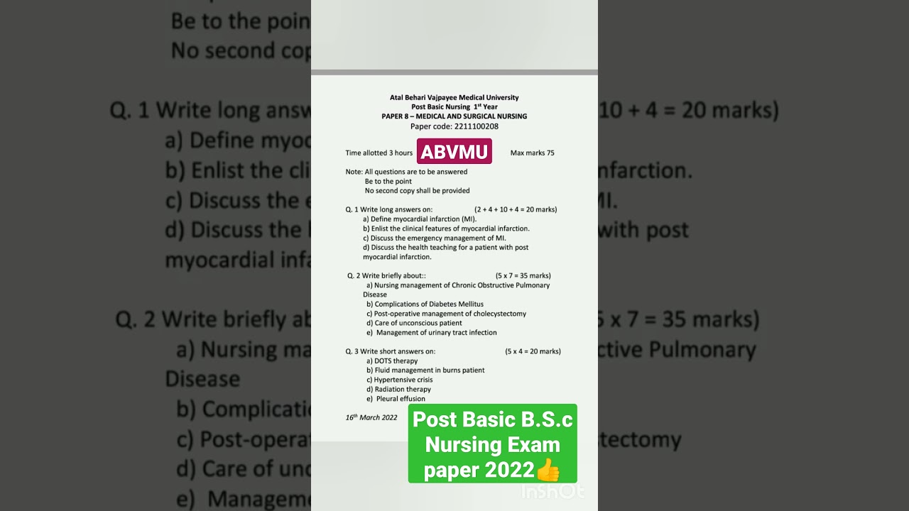 Atal Bihari Vajpayee Medical University UP Post Basic B.S.c Nursing Exam paper 👍