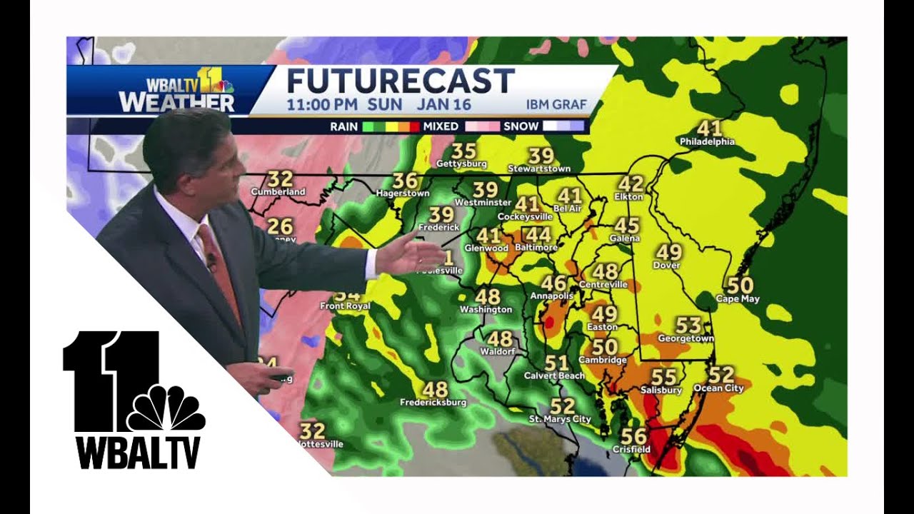 Snowstorm transitions to heavy rain in Maryland - YouTube